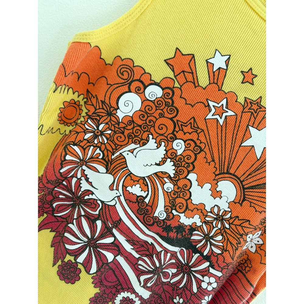 Vintage 70s Psychedelic Sunburst Graphic Ribbed Tank Top Medium